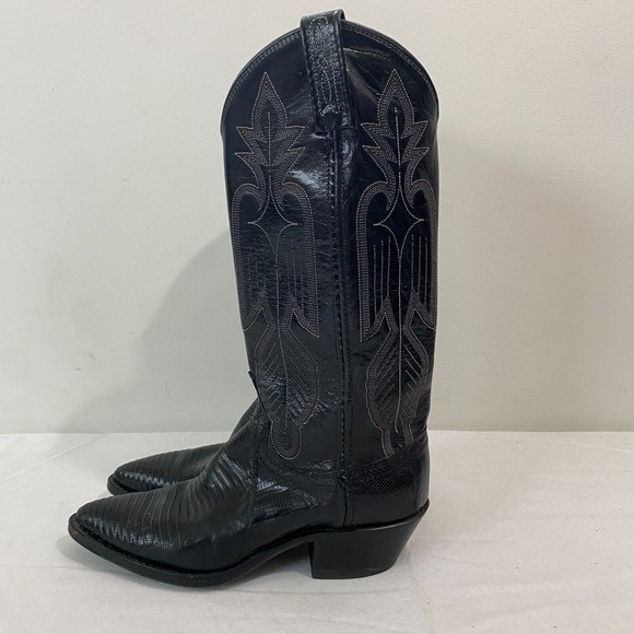 VTG Dan Post Black Teju Lizard Leather Embroidered Western Cowboy Boots Womens 5 - Picture 5 of 14